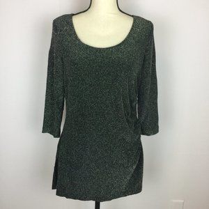 Jessica Howard Blouse Top Size 14 Womans Black Silver Ruched Waist 3/4 Sleeve